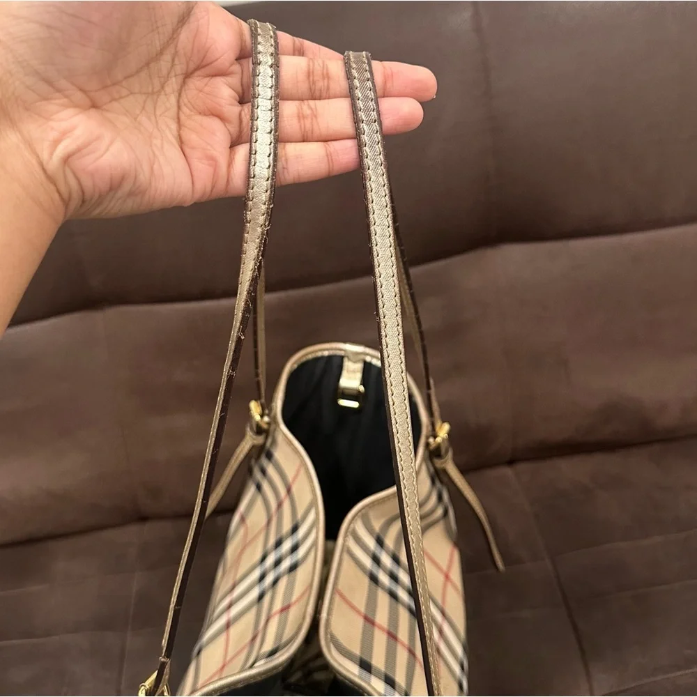 💯 Authentic RARE Burberry Canterbury Horseferry Check Tote Gold Purse Handbag - Picture 12 of 17